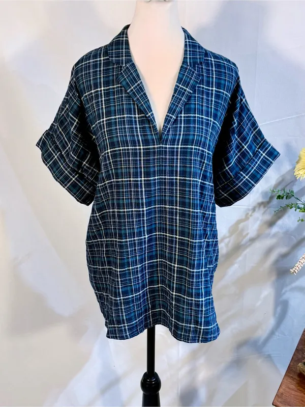☀️NWT Madewell Swenson Popover Shirt Morehead Plaid Deep Indigo Sz Large🧡 - Image 3