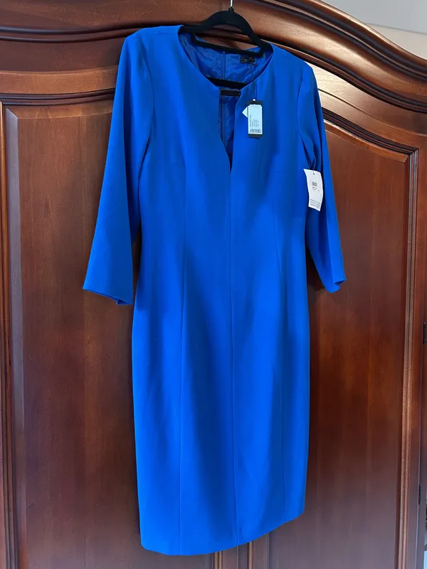 Joseph Royal Blue Midi V-Notch Sheath Dress - Image 2