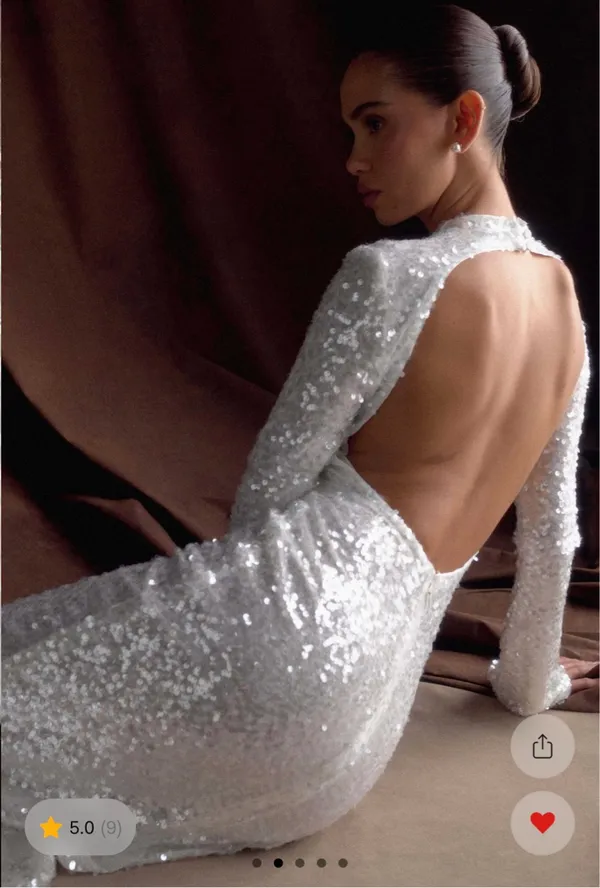 Meshki Sofia Long Sleeve Sequin Maxi Dress - White - Image 3