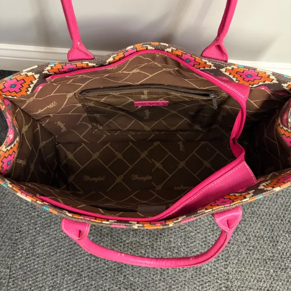 Wrangler Southwestern Canvas Tote Bag Pink Brown Geometric Western Large - Image 2