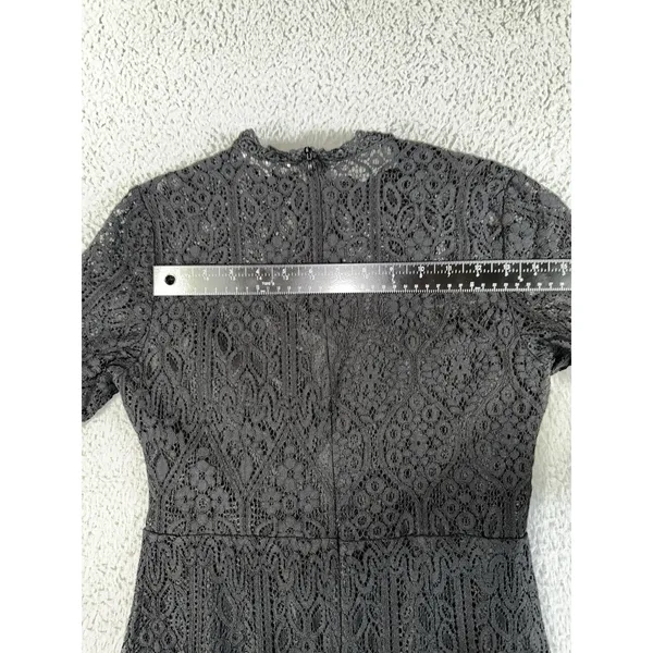 Black Lace Sheath Dress 8 Floral Mock‎ Neck S/S Eyelash Hem Whimsigoth Witchy - Image 8