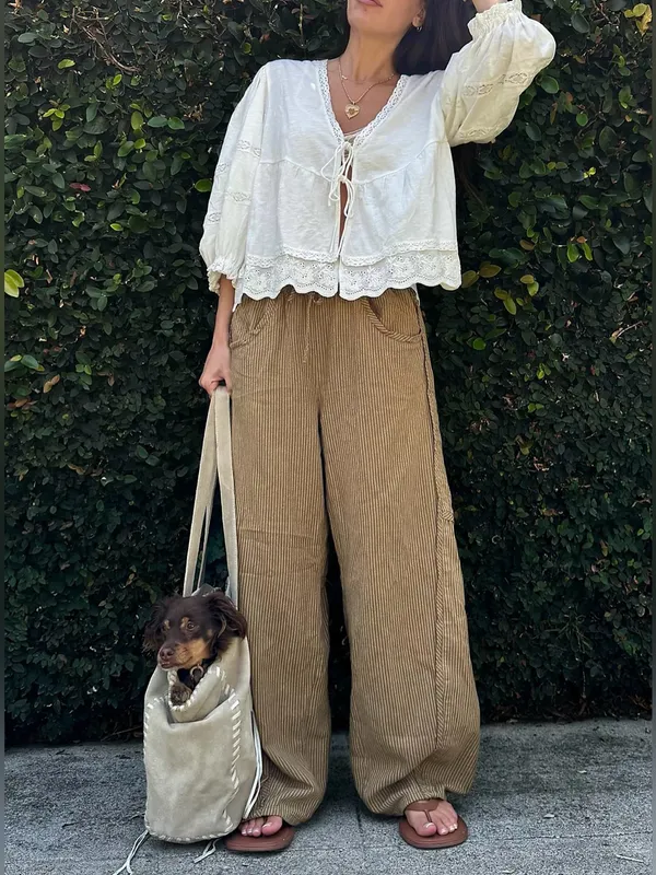 NWT Free People Something Good Pull-On Barrel Pants - leaf green army brown - XL - Image 8