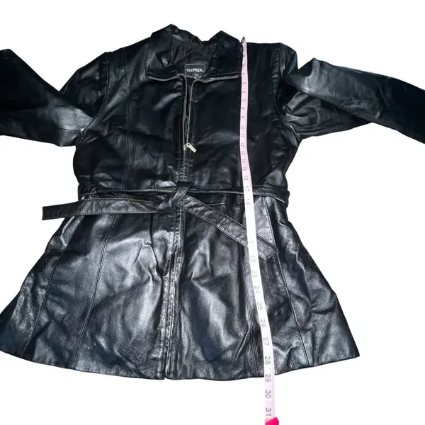VTG Outbrook Womens Black Genuine Leather Zipper Lined‎ Belted Waist Jacket Sz L - Image 7