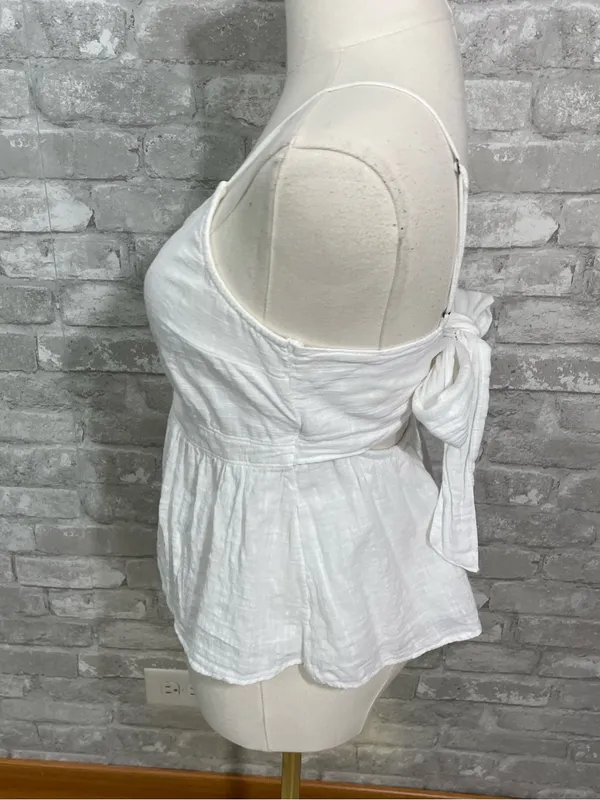 Abercrombie & Fitch White Spaghetti Strap Peplum Tank with back tie - Image 2