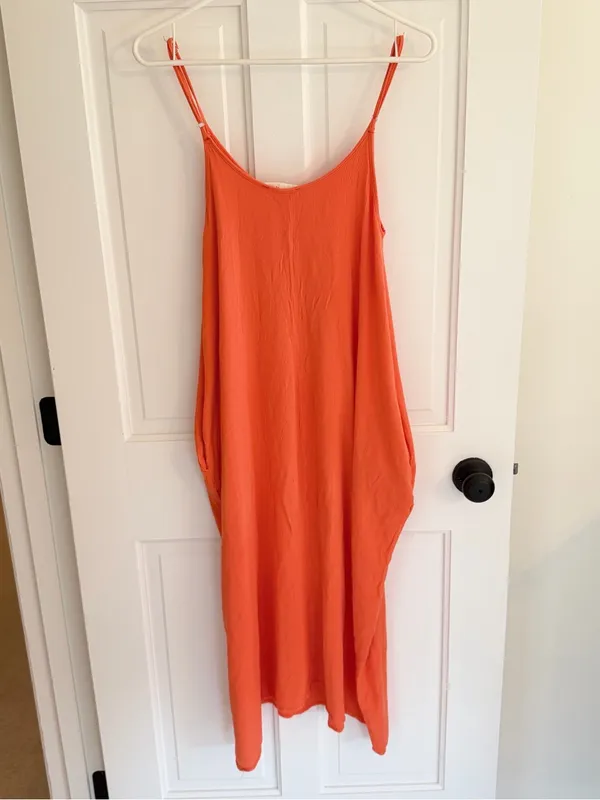 New‎ In Orange Rayon Cami Midi Dress Sleeveless Pockets Size Small - Image 2