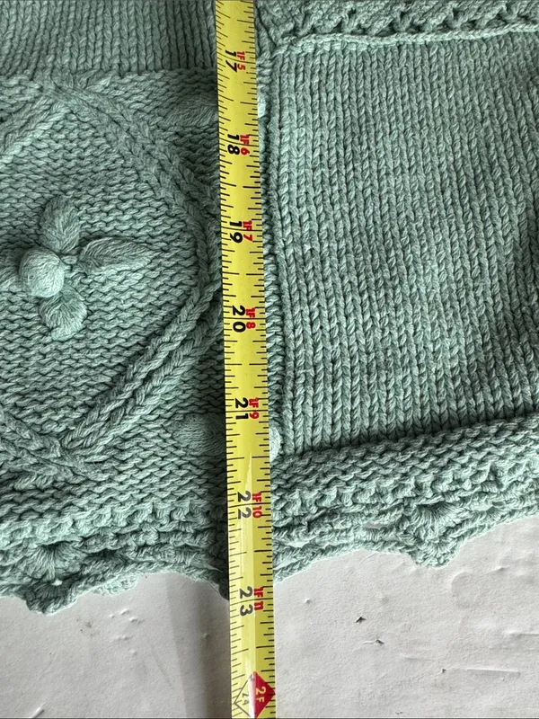 Melbourne Elements Pom Pom crochet Knit Patchwork Sweater sage L cottage - Image 12