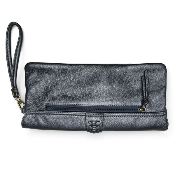 Clarks England Leather Baguette Clutch Bag Wristlet Blue Cotton Lined - Image 7