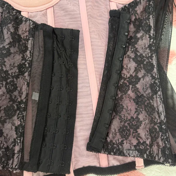 Fredericks of Hollywood Black Lace Corset Bustier Top Y2K Coquette Sheer Mesh Size 32 - Image 5