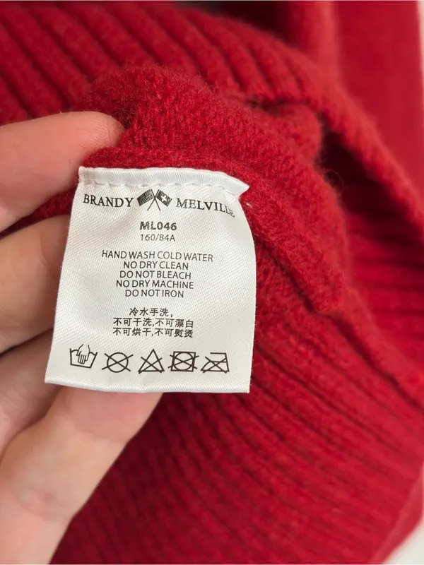 Brandy Melville Classic Pop of Red Wool Crewneck Sweater - OS - Image 4