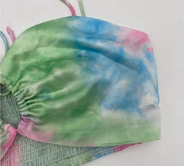 Revolve Superdown Laurena Tie Front Top in Pink Multi Tie Dye Strappy Crop Top S - Image 5