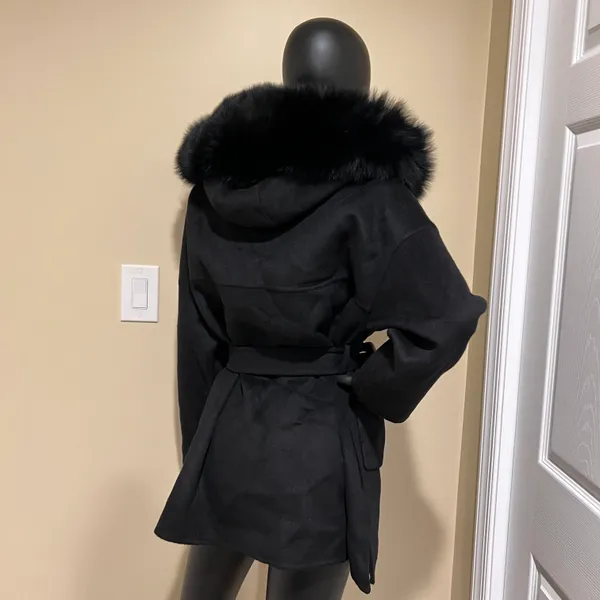 Fox Fur Winter Trench Coat Wool Jacket Parka Bomber Fall Jacket Warm Cardigan Black Size M - Image 7