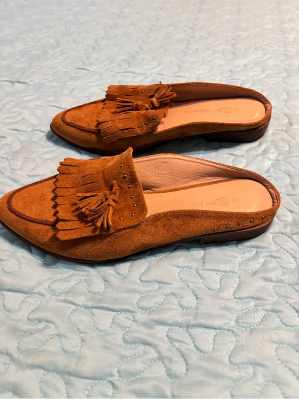 Fringed Tassel Suede Mule for Fall- Chestnut Brown Jolimall -Autumn - Image 2