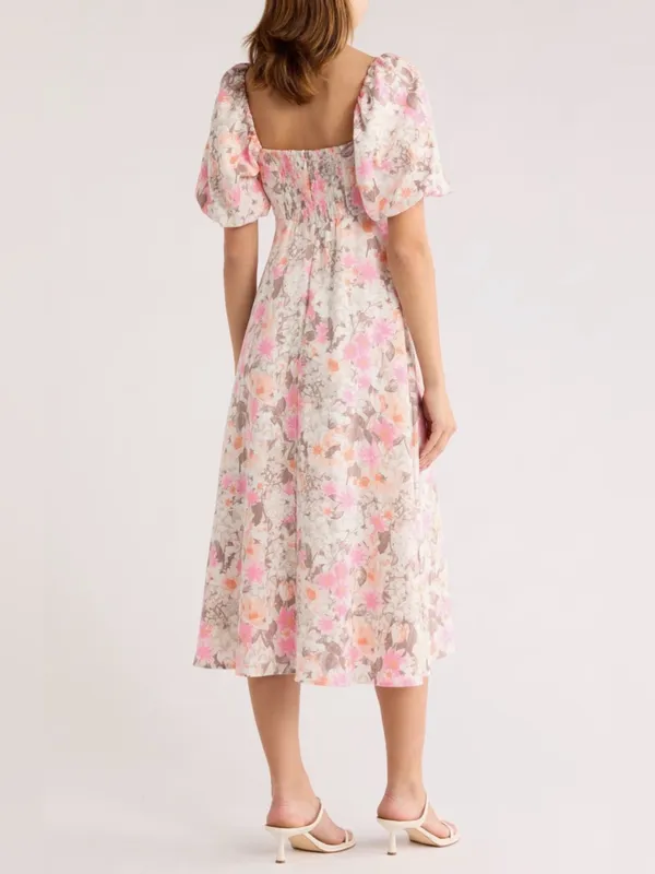 Avec Les Filles $169 Pink Garden Party Floral Twist Bodice Midi Dress Size 12 - Image 2
