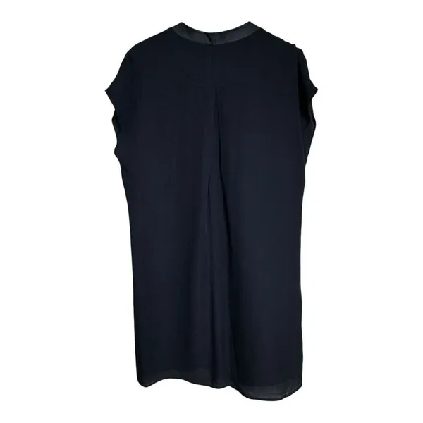 Vince Women Black 100% Silk Leather Trim V-Neck Shift Dress Short Sleeve Size S - Image 4