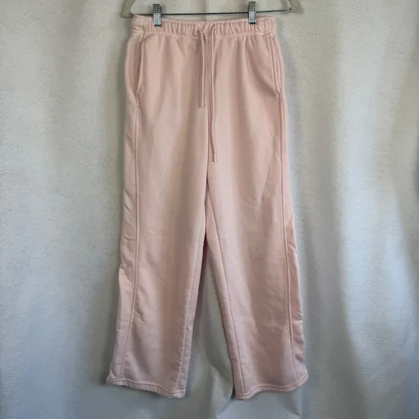 Pink Wide Leg Sweatpants Drawstring Joggers Fleece Medium Loungewear‎ Baggy - Image 2