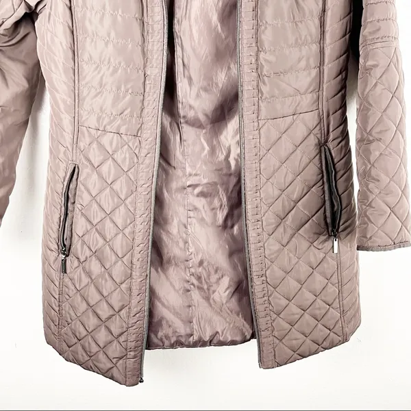 GALLERY Brown Quilted Puffer Faux Fur Zip Hoodie Zipper Lined Coat, Size. Medium - Image 12