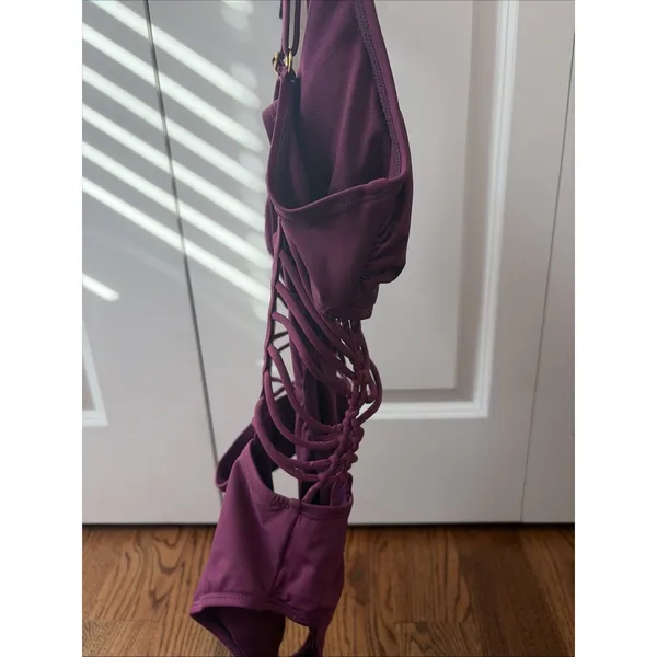 Ambrielle Women's Strappy Criss Cross One Piece Swimsuit Purple Size Large - Image 4