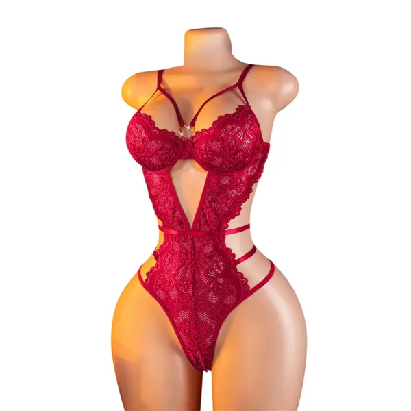 Body Lingerie Red Floral Lace Sexy Cut-Out Strappy Size M - Image 3