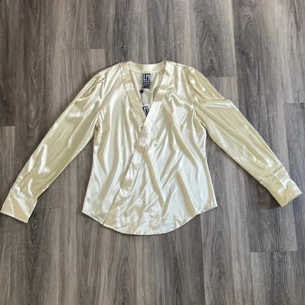 LM Style Bar Women’s Elegant Satin Silk Blend Wrap Top Evening Blouse Large - Image 2