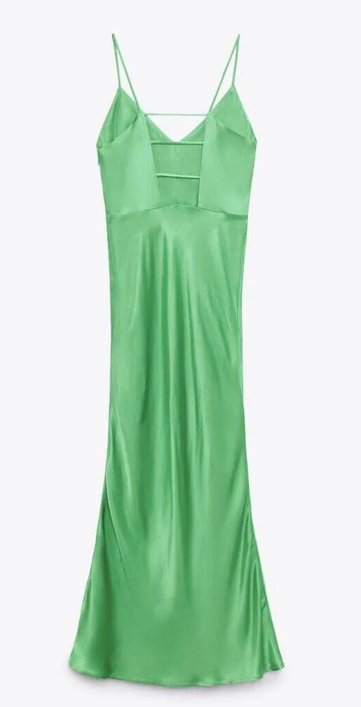 ZARA Dress emerald green Slip Midi Satin Effect Maxi Wedding Party - Image 10