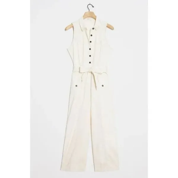 Anthropologie Ryanne Wide-Leg Utility Jumpsuit in White Size 4 Coastal Preppy - Image 2