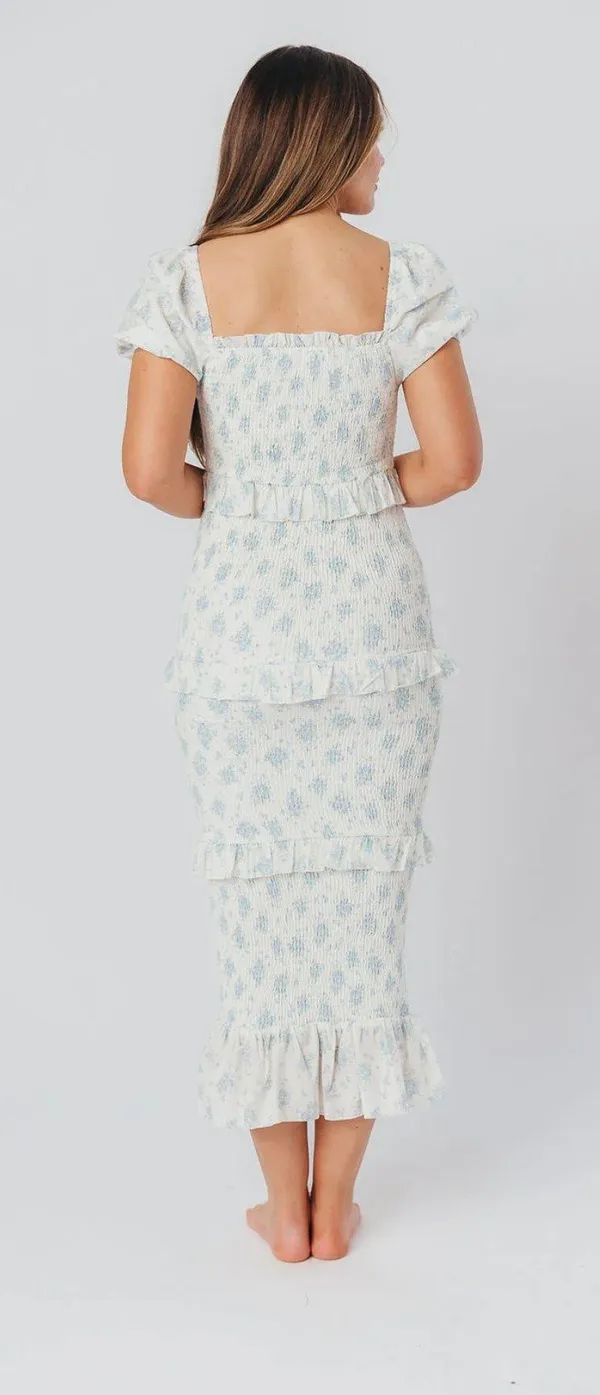 Worth Collective Ada Smocked Dress in Blue Floral - Bump Friendly - Image 2