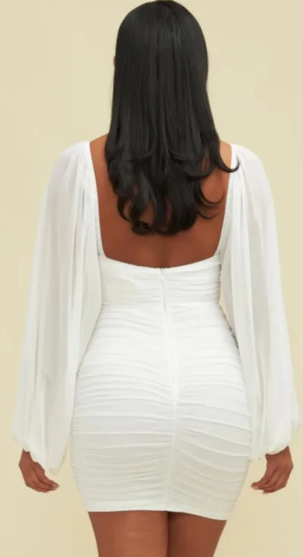 Selfie Leslie Good Vibes Ruched Long Sleeve Mesh Mini Dress - Image 2