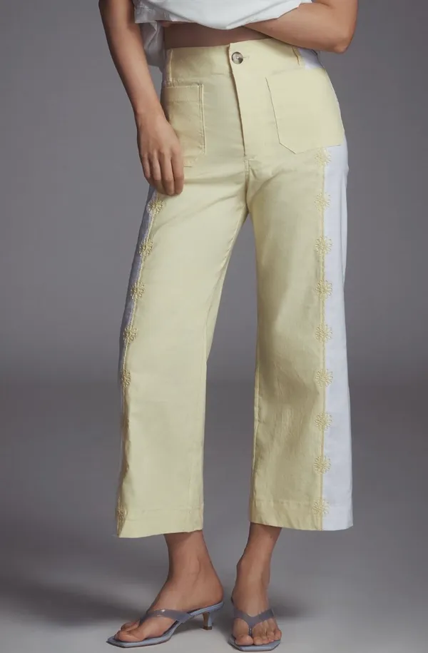 Anthropologie Maeve The Colette Embroidered Crop Wide-Leg Pants, Size 28P - Image 5