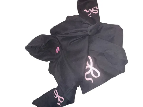 Edikted Pink Bow Matching Set Dark Grey Hoodie & Wide Leg Sweatpants Coquette - Image 3