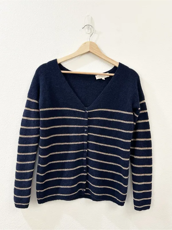 Sezane Women's Barry Cardigan Striped Navy Size XXS - Image 2
