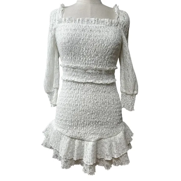 Saylor Gal Ruffle Lace Mini Dress in White Size Medium Bridal Boho Western - Image 2