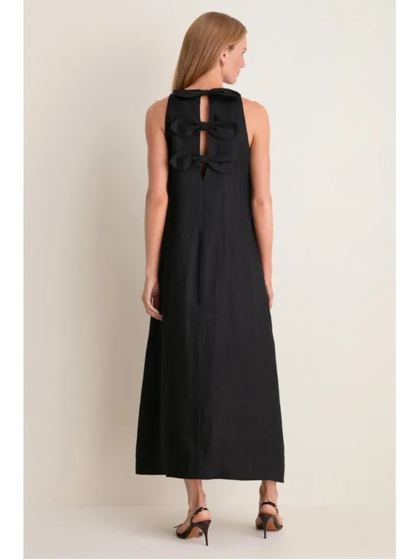 Tuckernuck Black Linen Portia Dress Bow Back Breathable Classic Elegant Coastal - Image 2
