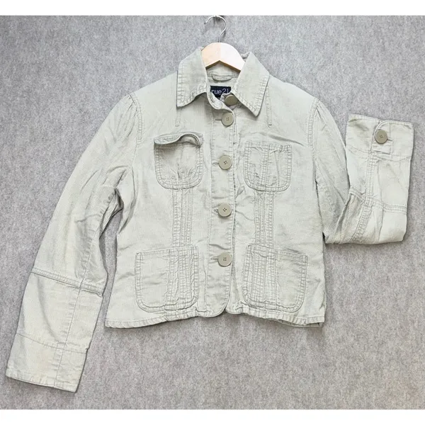 Y2K Rue21 Tan Corduroy Button Front Utility Jacket Womens Large‎ Cotton Academia - Image 5