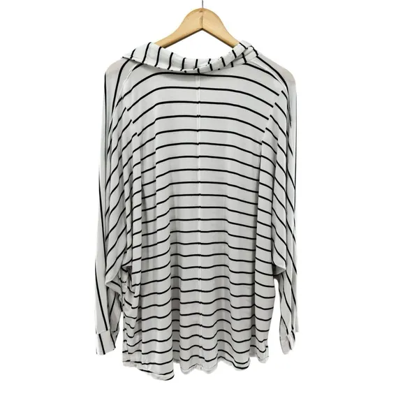 We The Free Pull On Top Jersey Knit White Navy Stripe Spit Front‎ Oversized L - Image 5