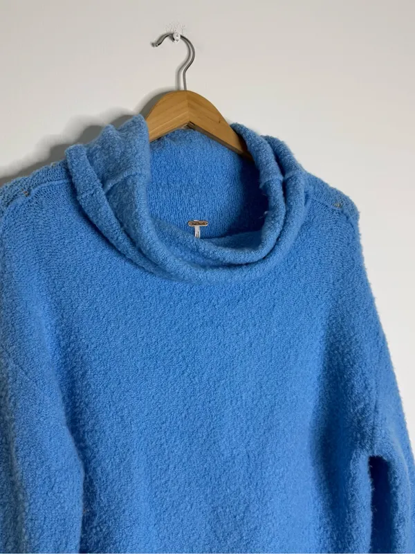 Free People Stormy Pullover Sweater Blue Cowl Neck Fuzzy Large - Image 9