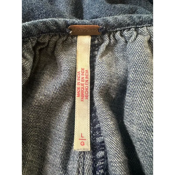 Free People Denim Dreams Midi Maxi Dress in 70s Blue Large Jean Jumper Retro - Image 11