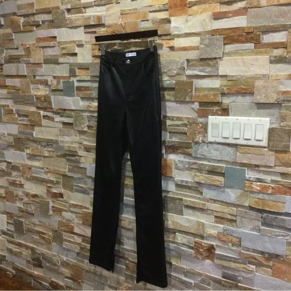 Zara‎ Elegant Black Straight Leg Faux Leather pants size 4 Womens - Image 2