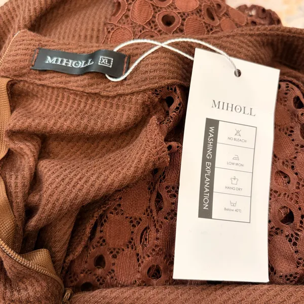 Miholl brown lace long sleeve waffle-knit top - Image 9