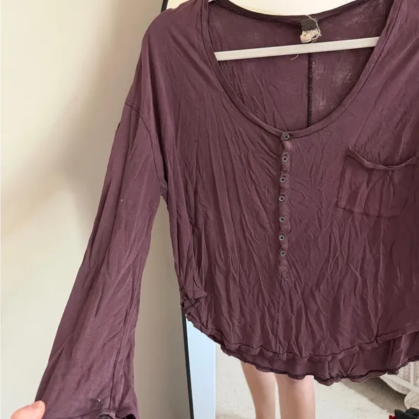 We The Free Long Sleeve Henley Top - Plum - Image 3