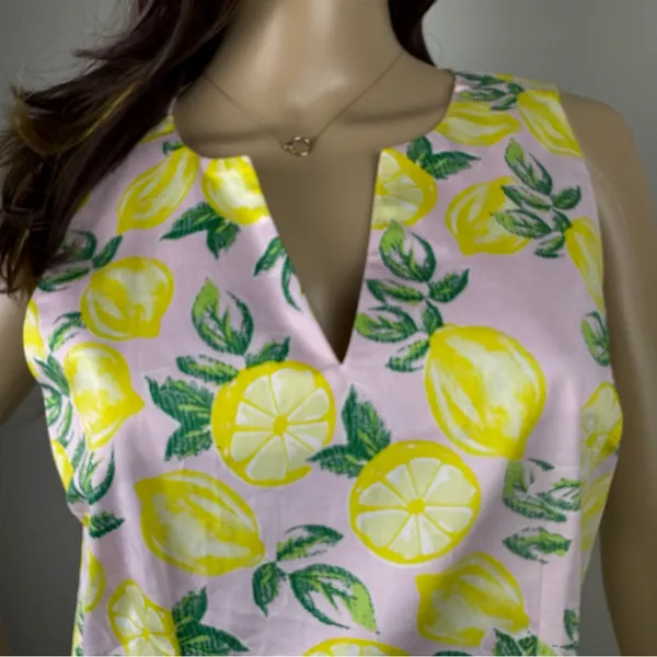 Cynthia Rowley Pink Lemon Print Dress Stretch‎ Sleeveless Sheath Womens Sz 6 - Image 3
