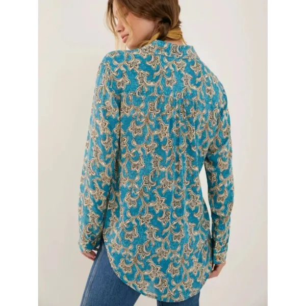 Pilcro Anthropologie Leilani Tunic Top Womens XS Blue Button Down Boho Western - Image 3