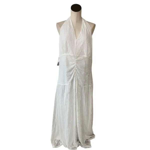 NWT Anthropologie X Flat White Plunge Slim Maxi Dress White Pace Halter Neck 3X - Image 7