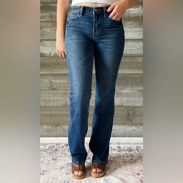 vervet denim mid rise relaxed long bootcut jeans revere dark wash T6136 - Image 5