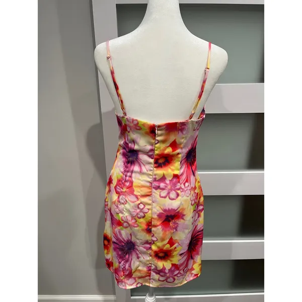 Urban Outfitters Floral Cowl Neck Mini Slip Dress Pink Yellow Orange Small - Image 3