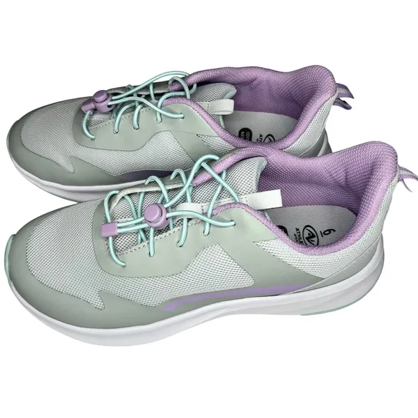 NWT Athletic Works Bungee Lace Jogger Sneakers Grey Purple Size 6 - Image 8