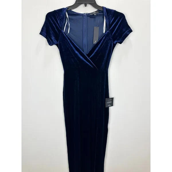 Lulus Eternal Elegance Navy Blue Velvet Short Sleeve Maxi Dress Formal Small NWT - Image 6