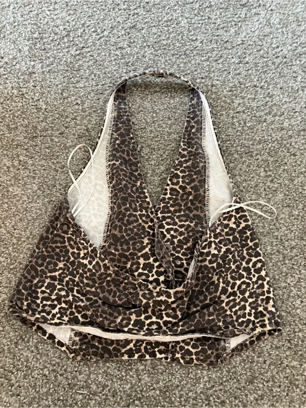 Pull&Bear Brown Leopard Halter Tank Top - Image 4