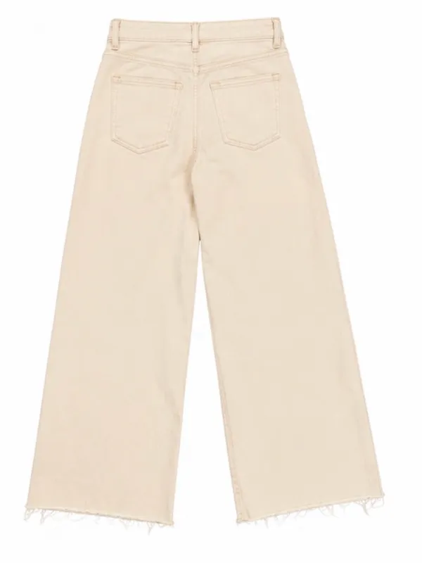 Easel Los Angeles Cream Wide Leg Raw Hem Jeans Size Small - Image 2