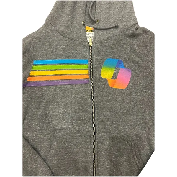 Aviator Nation Grey 5 Stripe Copilot Zip Up Hoodie Size Small Preppy Coding - Image 2