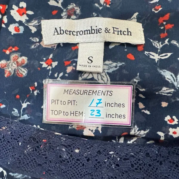 Abercrombie & Fitch Tank Sz S Navy Sheer Floral Ruffled Lace Trim Racerback - Image 6